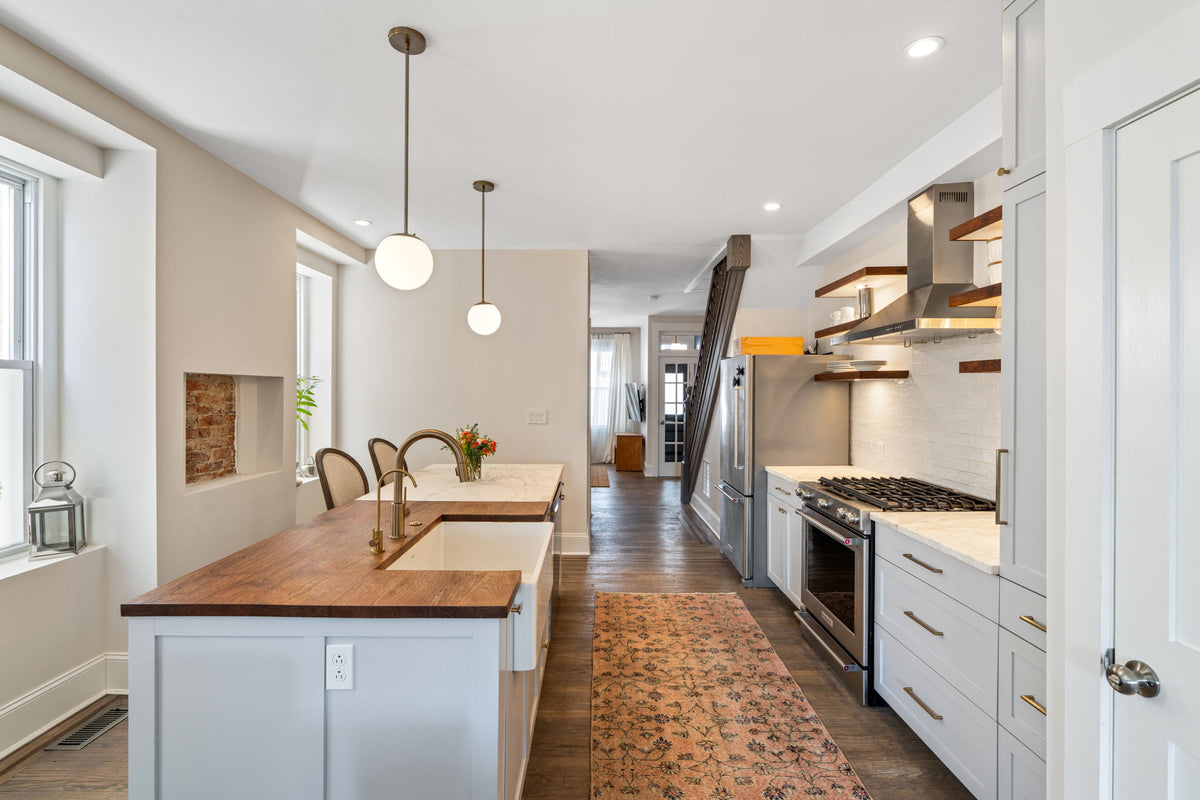 Kitchen Island with Reclaimed Marble and Walnut
