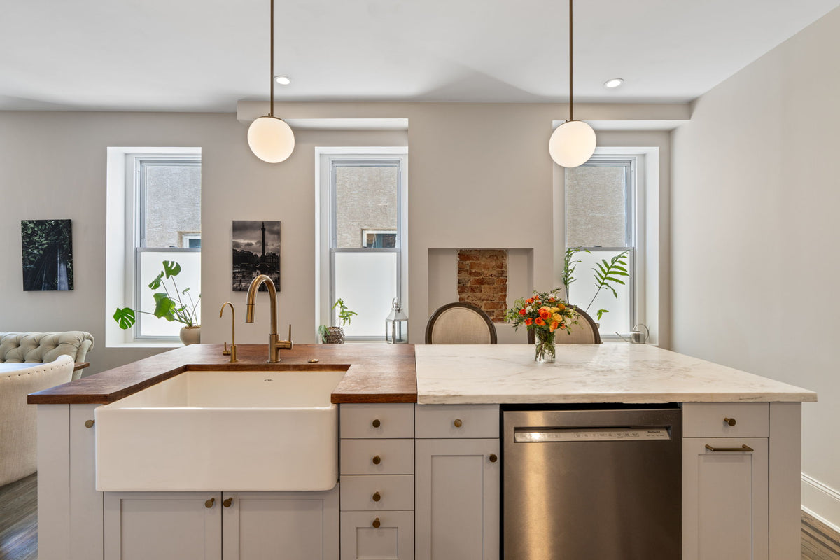 Kitchen Island with Reclaimed Marble and Walnut